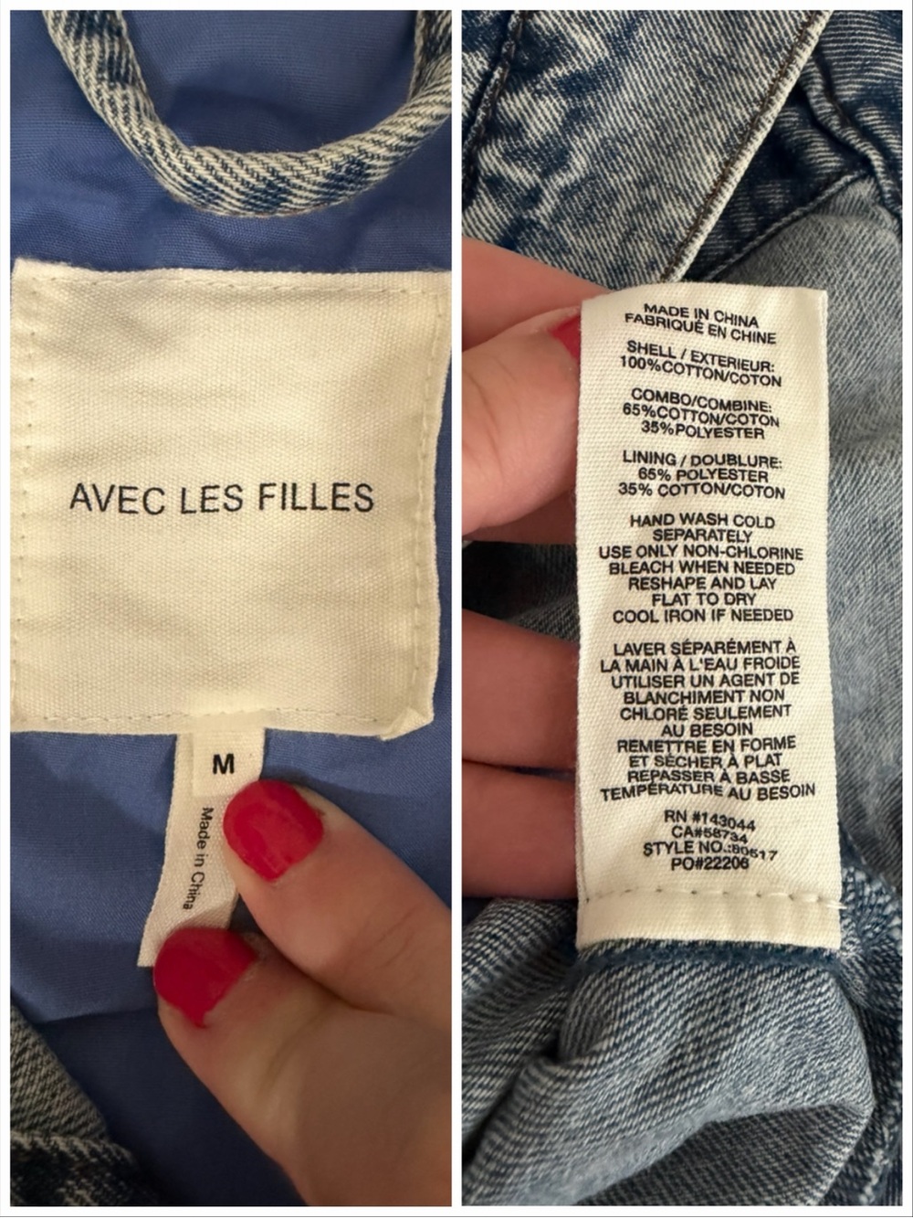 Avec Les Filles Patchwork Blue Denim Jacket with Quilted Sleeves - Picture 17 of 17